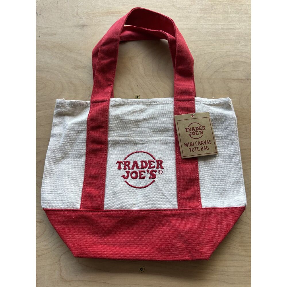 NWT Trader Joe’s Mini Canvas Tote Bag Red Limited Edition Reusable Grocery Tote - Picture 2 of 4